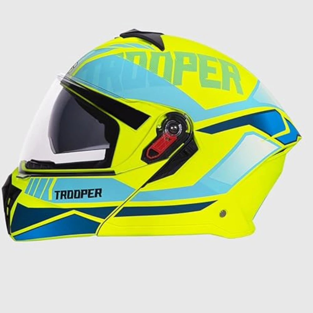STUDDS Trooper DV D1 ISI and DOT Certified Gloss Finish Flip-up Full Face Helmet for Men and Women with Inner Sun Visor (Matt Yellow N1/XL)