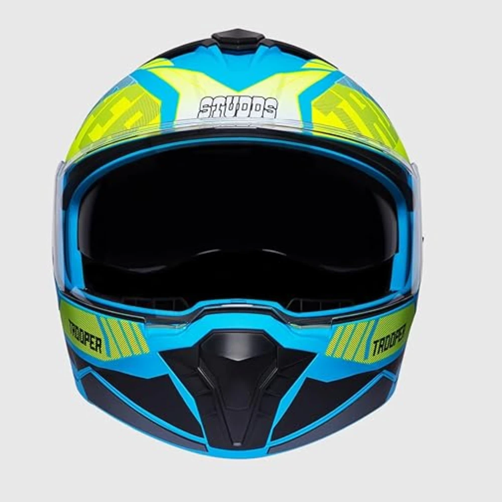 STUDDS Trooper DV D1 ISI and DOT Certified Gloss Finish Flip-up Full Face Helmet for Men and Women with Inner Sun Visor (Matt Blue N5/L)