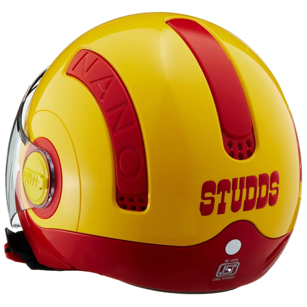 Studds NANO Open Face Helmet (Red and Yellow, S)