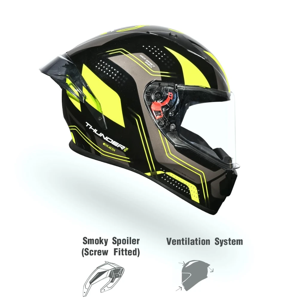 Studds Thunder D2 Draken ISI and DOT Certified Full Face Helmet for Men and Women with Spoiler and Clear Visor