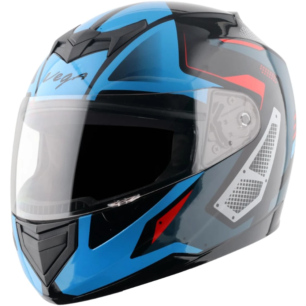 Vega Edge Passion ISI Certified Matte Finish Full Face Helmet for Men with Clear Visor -Dull Black Blue-L