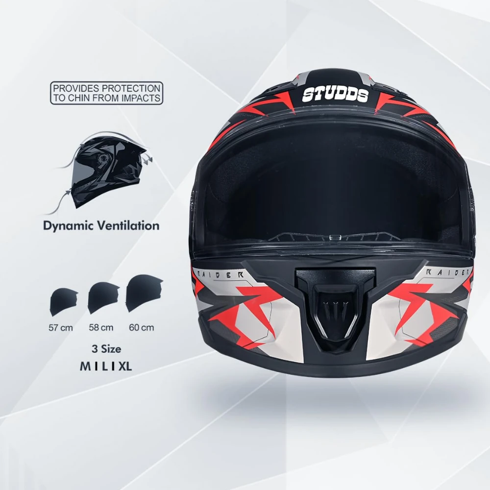 STUDDS Raider Skulpt ISI Certified Full Face Helmet for Men and Women with Spoilor and Clear Visor