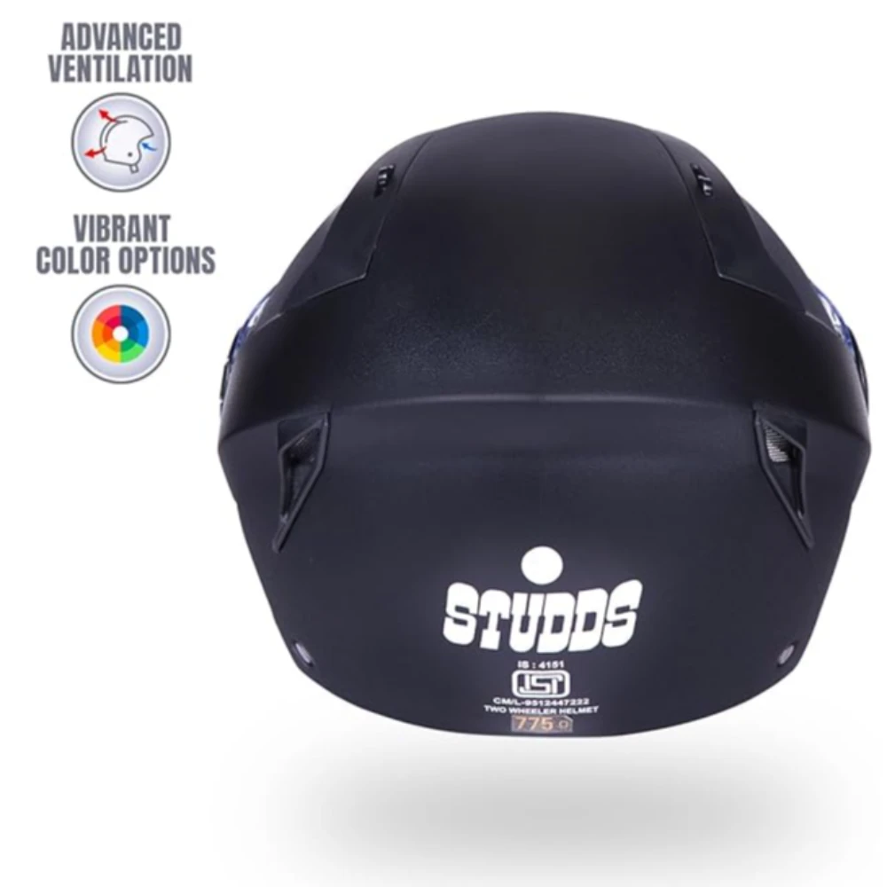 Studds Vogue Eco ISI Certified Open Face Helmet for Men & Women (Black - M), Motorcycling