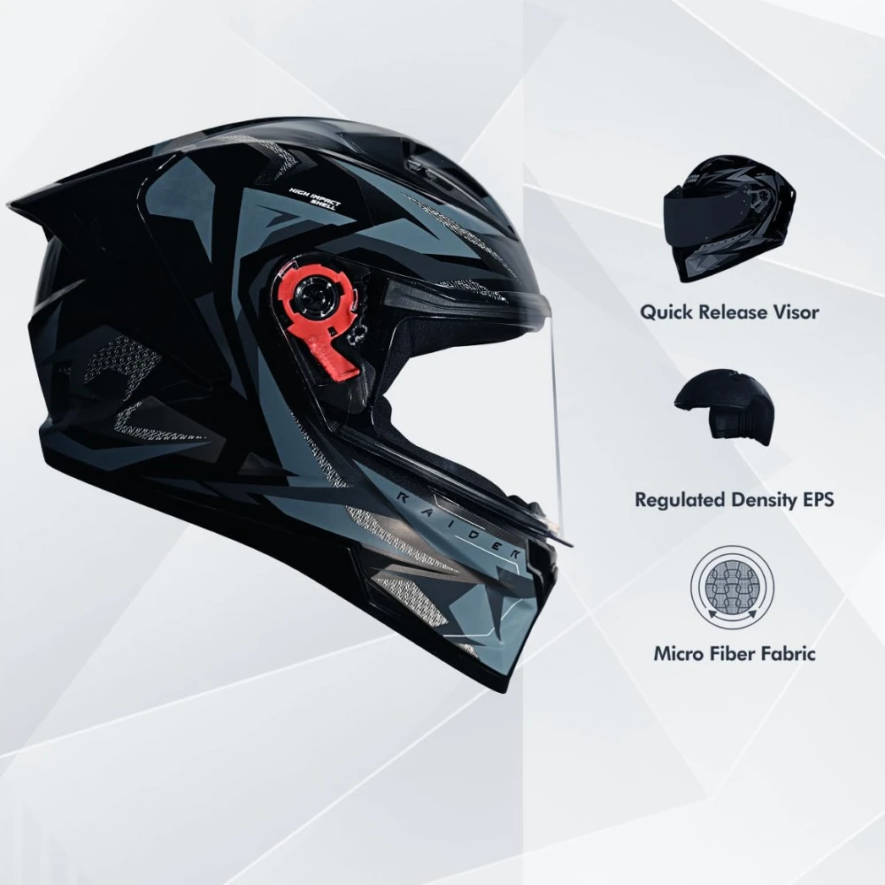 STUDDS Raider Skulpt ISI Certified Full Face Helmet for Men and Women with Spoilor and Clear Visor