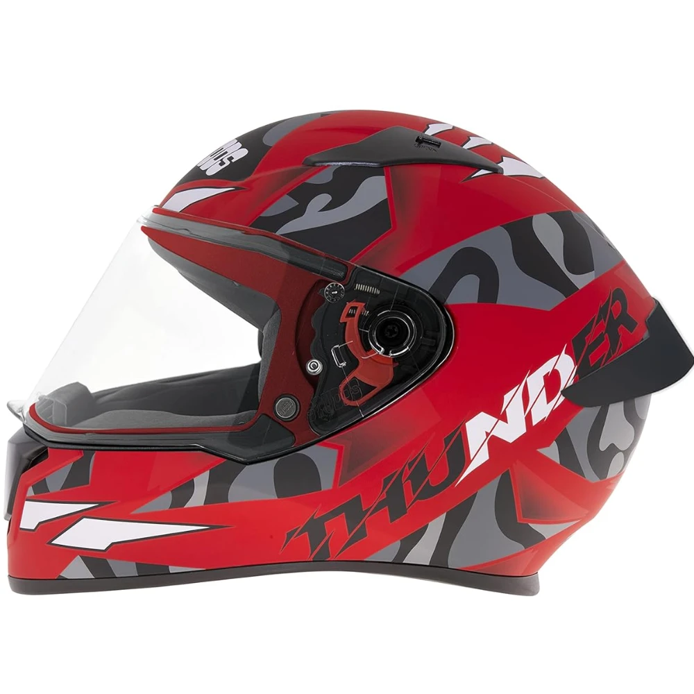 Studds Thunder Full Face Helmet D7 with Clear Visor (Matt Red N9, M)