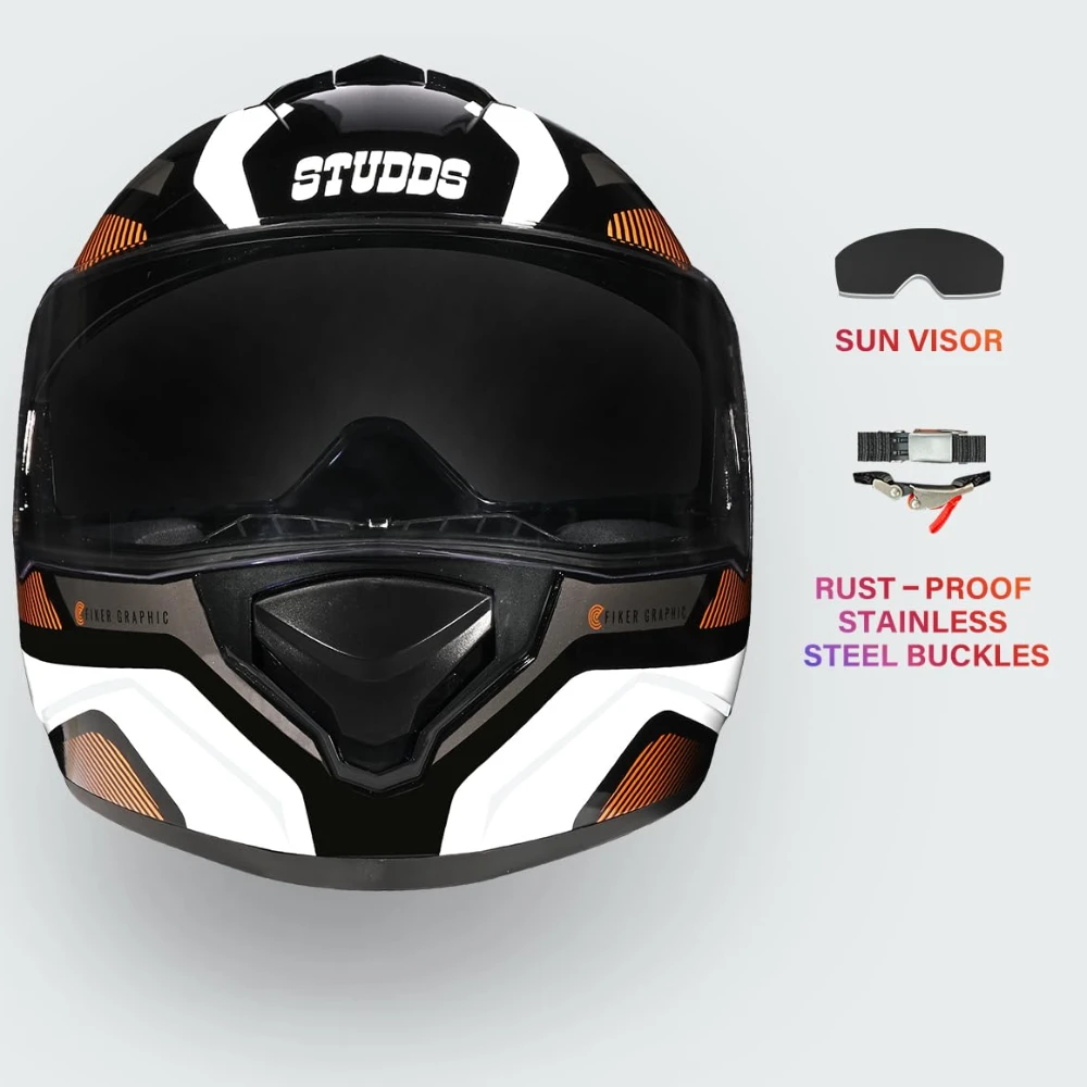 Studds Drifter D5 Fiker ISI and DOT Certified Full face Helmet for Men and Women with Inner Sun Visor and Spoiler (Black XL)