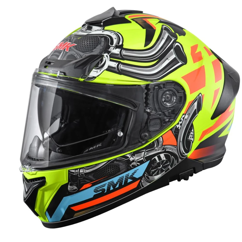 SMK Typhoon Motorhead ISI ECE & DOT Certified Full Face Dual Visor Helmet for Men and Women with Pinlock Fitted Clear Visor and Inner Sun Visor ( Yellow - XL )