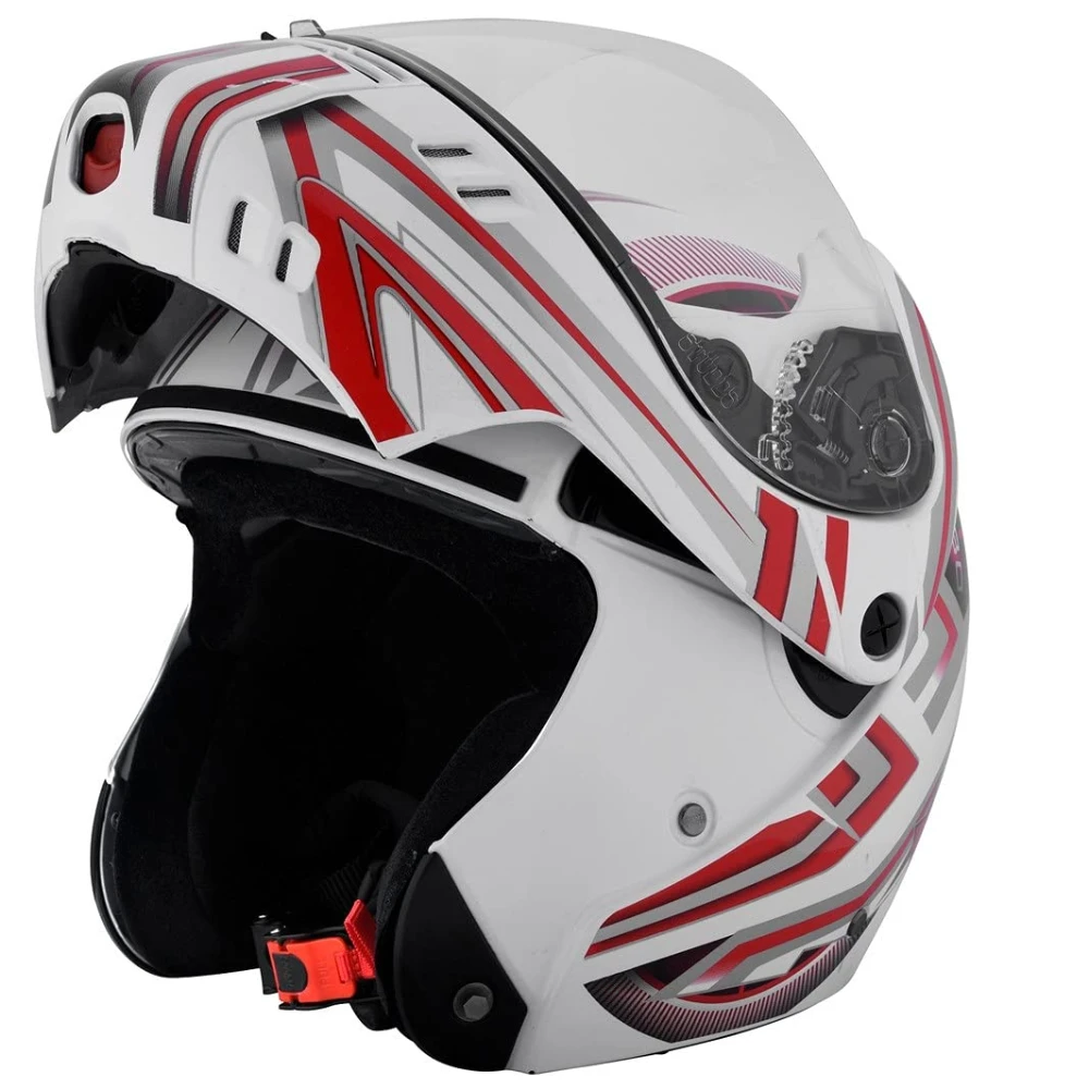 Studds Ninja 3G D1 Flip Up Full Face Helmet (White and Red, L)