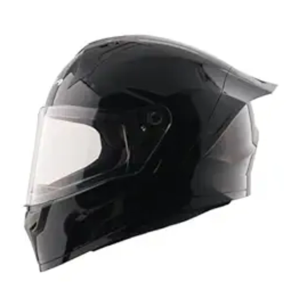 Vega Sonic Solid ISI Certified Gloss Finish Full Face Helmet for Men with Clear Visor and Spoiler-Black-M