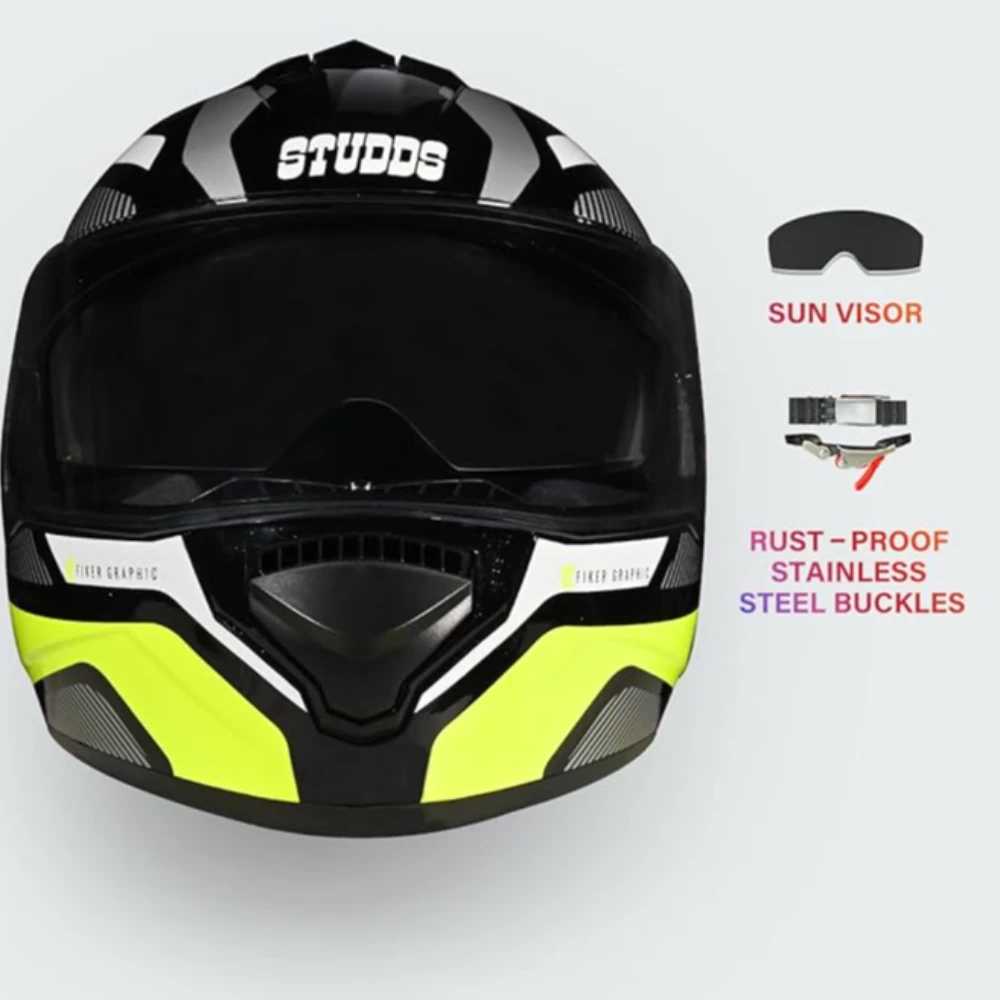 Studds Drifter D5 Fiker ISI and DOT Certified Full face Helmet for Men and Women with Inner Sun Visor and Spoiler (Black XL)