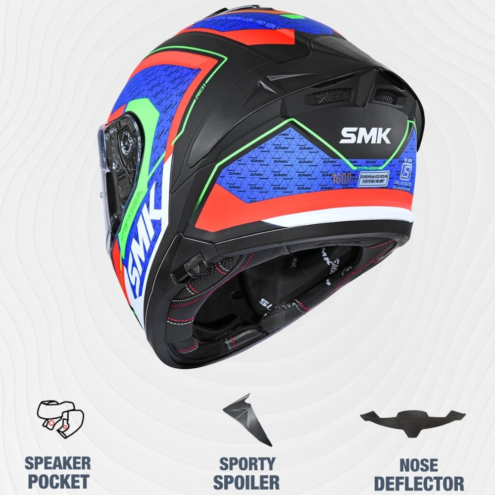 SMK Typhoon RD1 ISI ECE & DOT Certified Full Face Dual Visor Helmet for Men and Women with Pinlock Fitted Clear Visor and Inner Sun Visor ( MATT Black - MA235 - L )