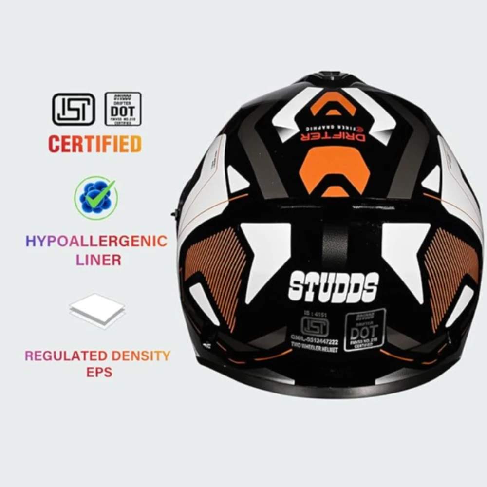Studds Drifter D5 Fiker ISI and DOT Certified Full face Helmet for Men and Women with Inner Sun Visor and Spoiler (Black XL)