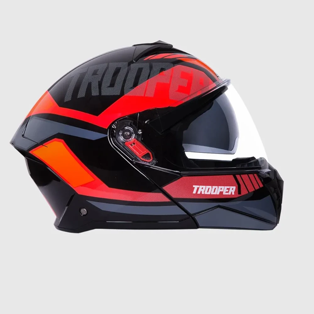 STUDDS Trooper DV D1 ISI and DOT Certified Gloss Finish Flip-up Full Face Helmet for Men and Women with Inner Sun Visor (Black N8/M)
