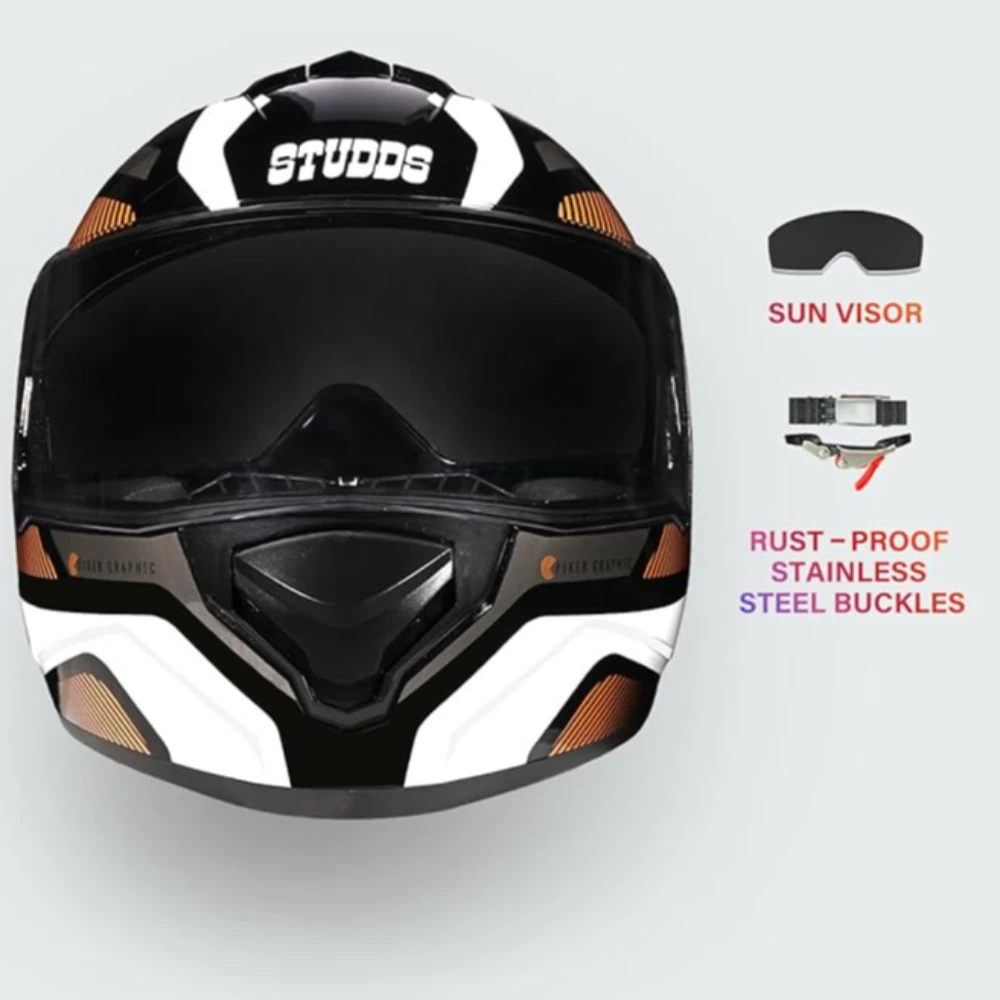 Studds Drifter D5 Fiker ISI and DOT Certified Full face Helmet for Men and Women with Inner Sun Visor and Spoiler (Black XL)