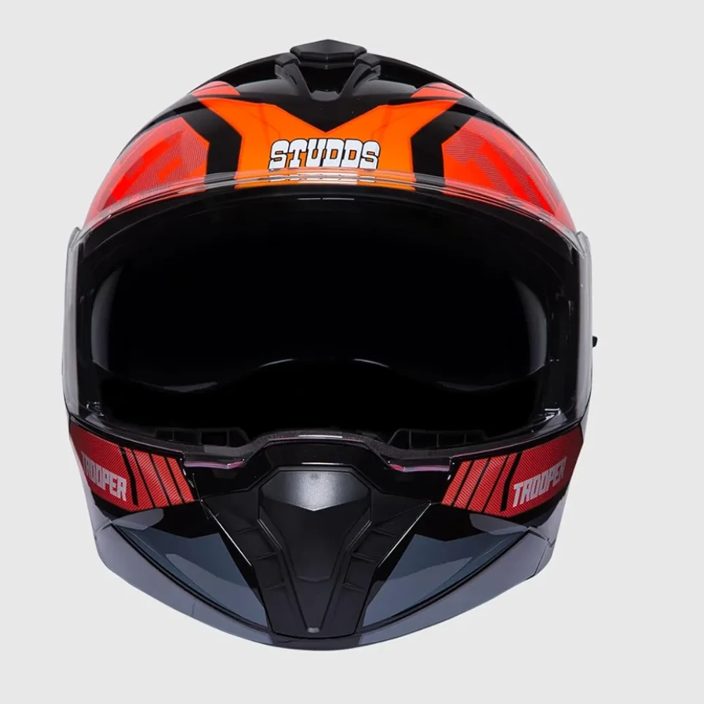 STUDDS Trooper DV D1 ISI and DOT Certified Gloss Finish Flip-up Full Face Helmet for Men and Women with Inner Sun Visor (Black N8/XL)