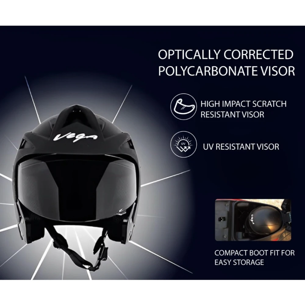 Vega Crux ISI Certified Flip-Up Helmet for Men and Women with Clear Visor(Black, Size:L)
