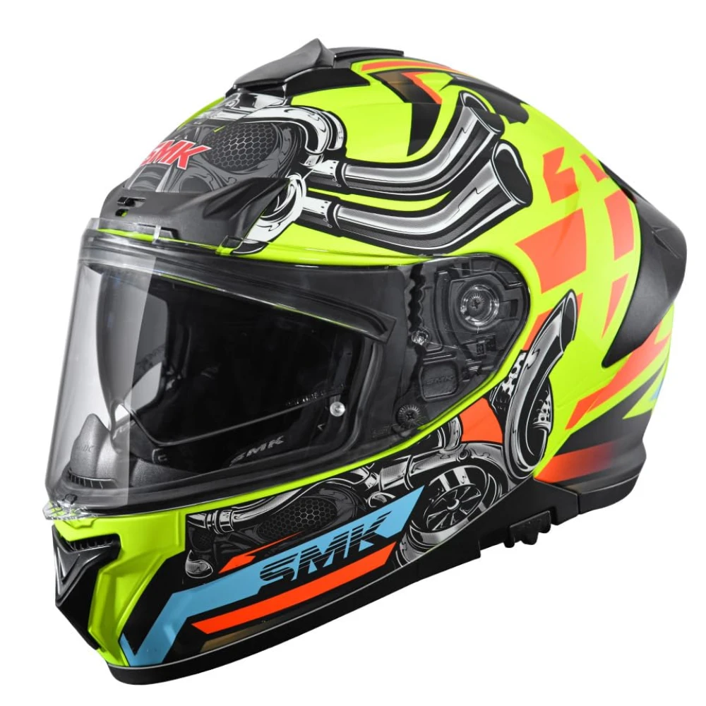 SMK Typhoon Motorhead ISI ECE & DOT Certified Full Face Dual Visor Helmet for Men and Women with Pinlock Fitted Clear Visor and Inner Sun Visor ( MATT Yellow - XS )