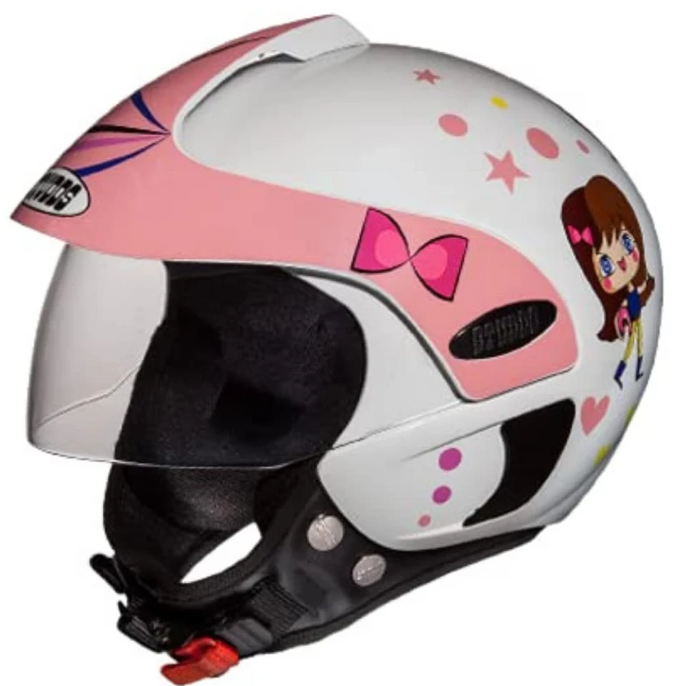 Studds Marshall D1 Open Face KIDS Helmet (Girl's, White Pink, XS)