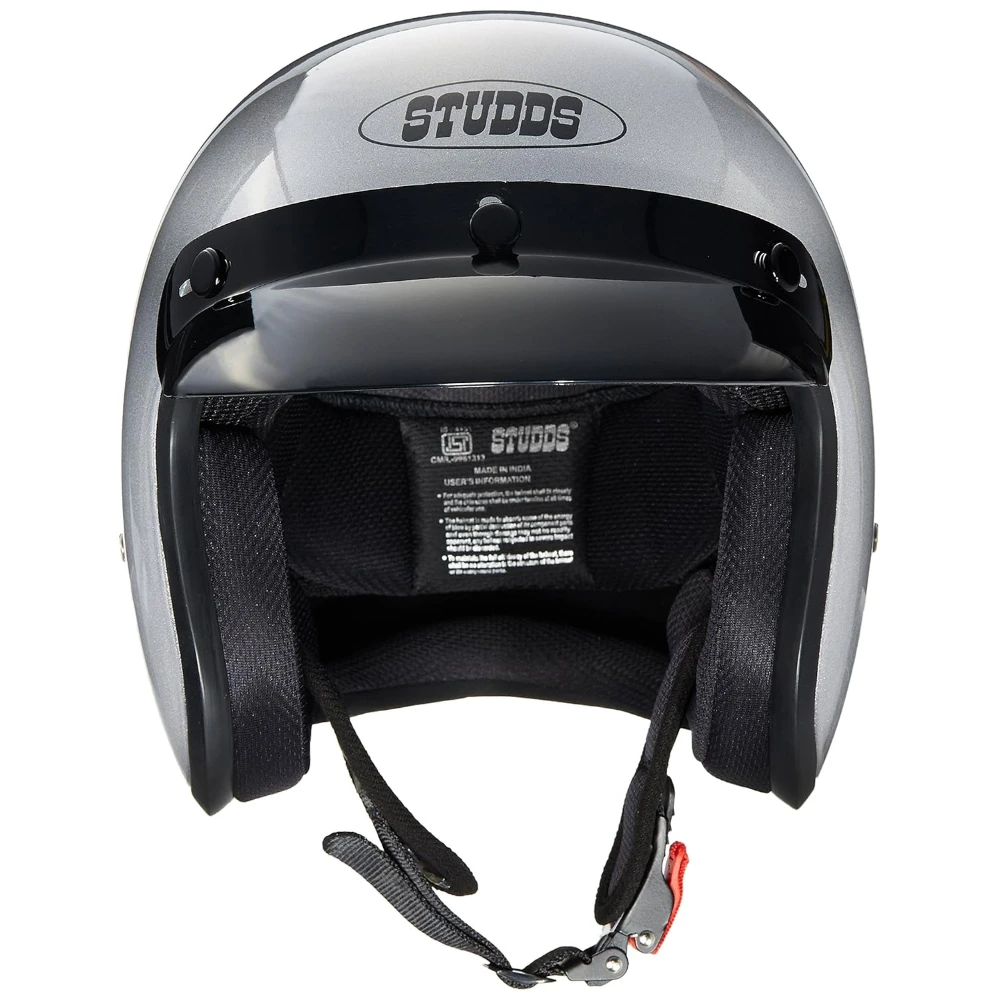 Studds JETSTAR Classic Plain Open Face Helmet (Silver and Grey, Medium)