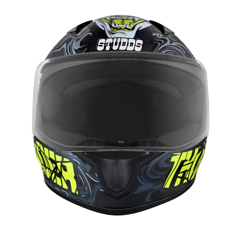 Studds Thunder Full Face Helmet D9 with Clear Visor (Matt Black N5, L)
