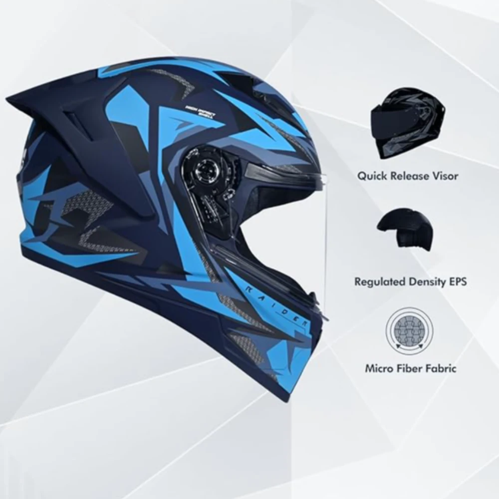 STUDDS Raider Skulpt ISI Certified Full Face Helmet for Men and Women with Spoilor and Clear Visor