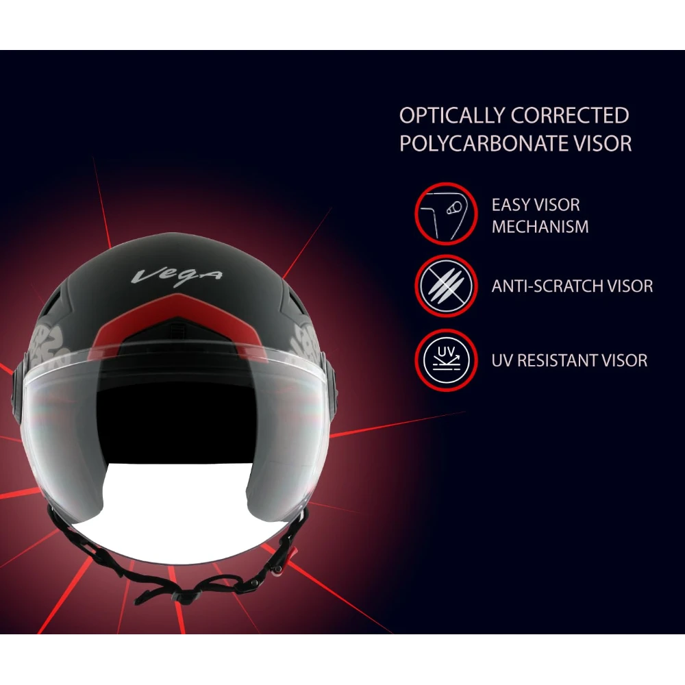 Vega Blaze Dx Bz2 Full Face Motorcycling Helmet Dull Black Red-M