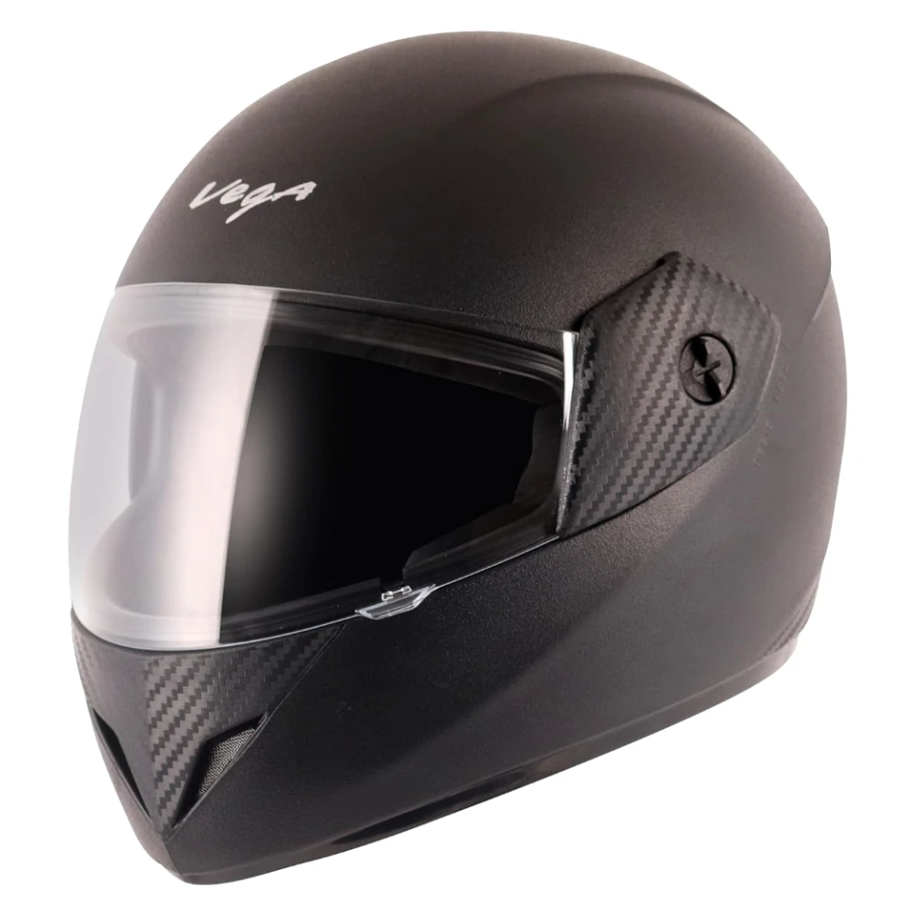 Vega Cliff ISI Certified Lightweight Full Face Gloss Finish Helmet for Men and Women with Clear Visor(Black, Size:L)