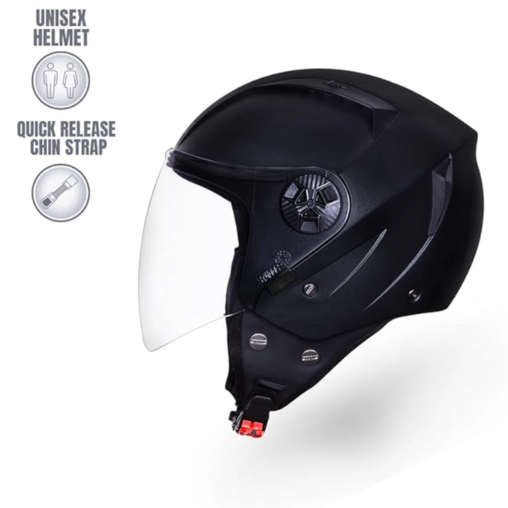 Studds Vogue Eco ISI Certified Open Face Helmet for Men & Women (Black - M), Motorcycling