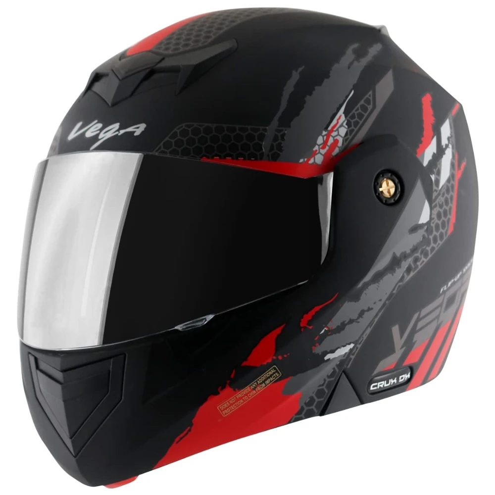 Vega Crux Dx Flex Flip-Up Full Face Helmet Dull Black Red, Size: L(59-60 cm)