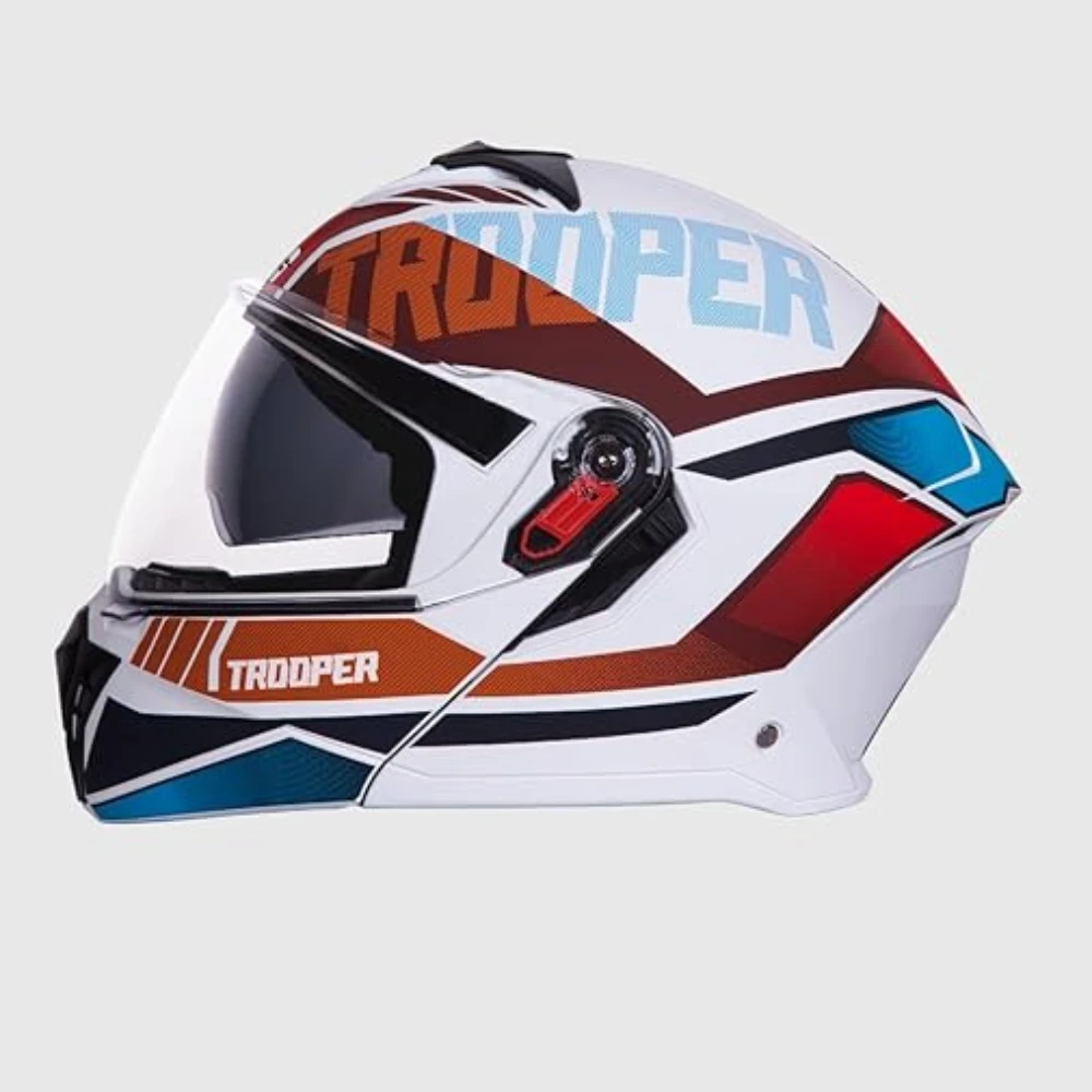 STUDDS Trooper DV D1 ISI and DOT Certified Gloss Finish Flip-up Full Face Helmet for Men and Women with Inner Sun Visor (MATT WHITE N2/XL)