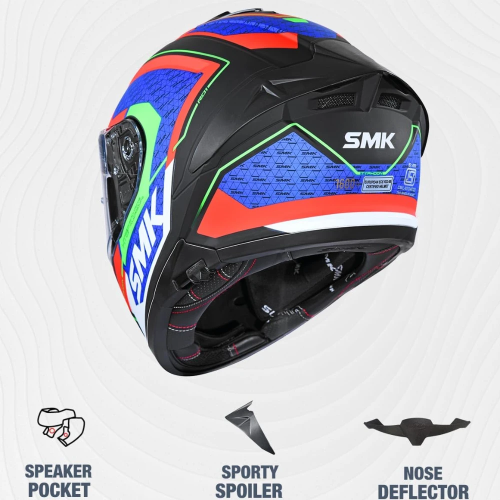 SMK Typhoon RD1 ISI ECE & DOT Certified Full Face Dual Visor Helmet for Men and Women with Pinlock Fitted Clear Visor and Inner Sun Visor ( MATT Black - MA235 - XL )