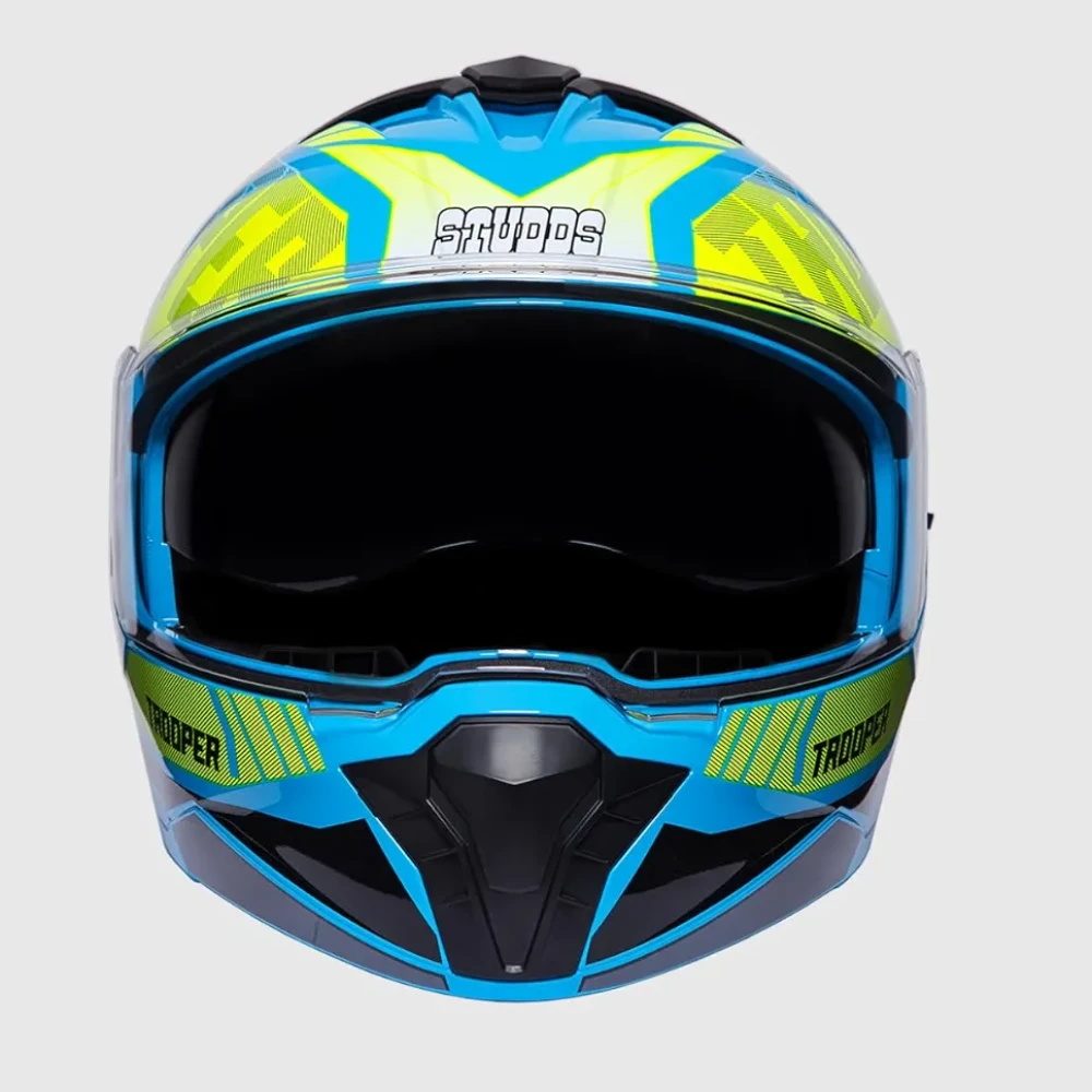 STUDDS Trooper DV D1 ISI and DOT Certified Gloss Finish Flip-up Full Face Helmet for Men and Women with Inner Sun Visor (Blue N5/L)