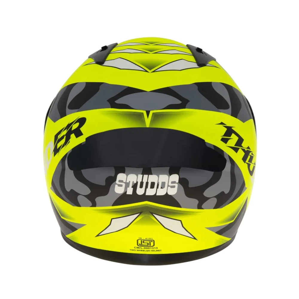 Studds Thunder Full Face Helmet D7 with Clear Visor (Matt Neon Yellow N9, L)