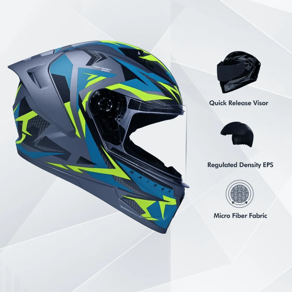 STUDDS Raider Skulpt ISI Certified Full Face Helmet for Men and Women with Spoilor and Clear Visor