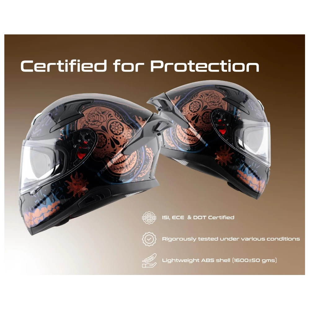 AXOR Apex Trance ISI ECE & DOT Certified Full Face Helmet for Men and Women with Pinlock Fitted Outer Clear Visor and Inner Smoke Sun Visor(Black Gold, Size:XL)