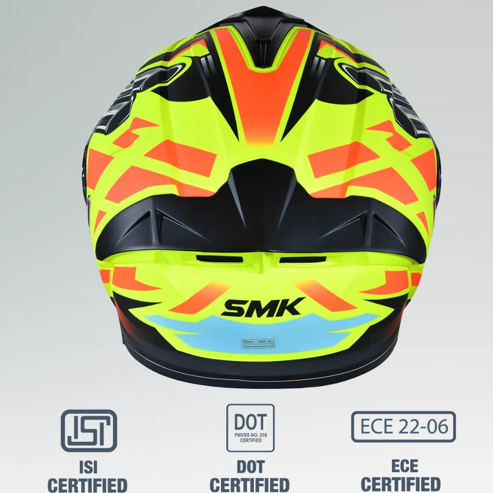 SMK Typhoon Motorhead ISI ECE & DOT Certified Full Face Dual Visor Helmet for Men and Women with Pinlock Fitted Clear Visor and Inner Sun Visor ( Yellow - XL )