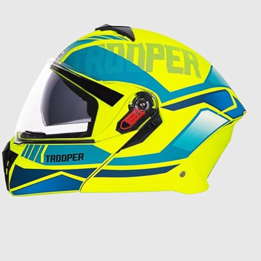 STUDDS Trooper DV D1 ISI and DOT Certified Gloss Finish Flip-up Full Face Helmet for Men and Women with Inner Sun Visor (Matt Yellow N3/M)
