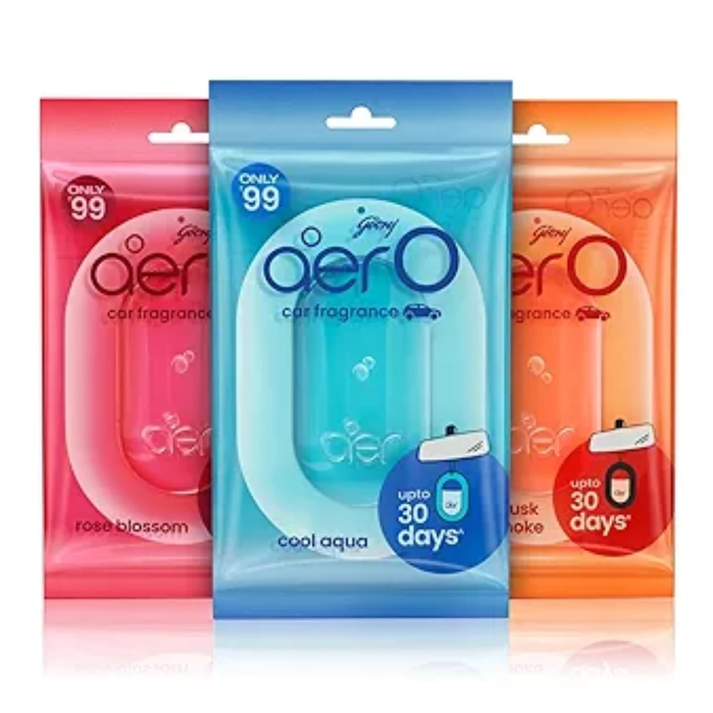 Godrej aer O – Hanging Car Air Freshener – Assorted Pack of 3 (22.5g) | Gel Lasts up to 30 days | Car Accessories