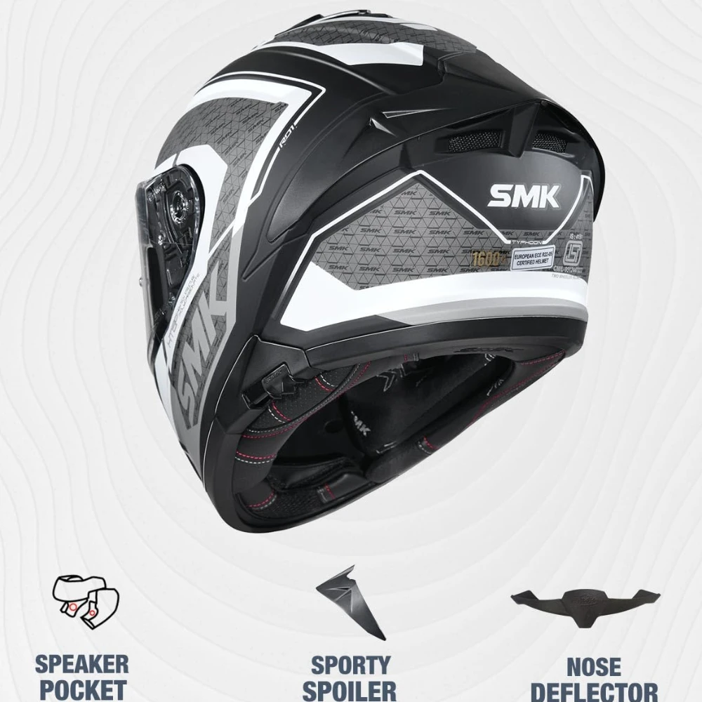 SMK Typhoon RD1 ISI ECE & DOT Certified Full Face Dual Visor Helmet for Men and Women with Pinlock Fitted Clear Visor and Inner Sun Visor ( MATT Black - MA216 - XS )