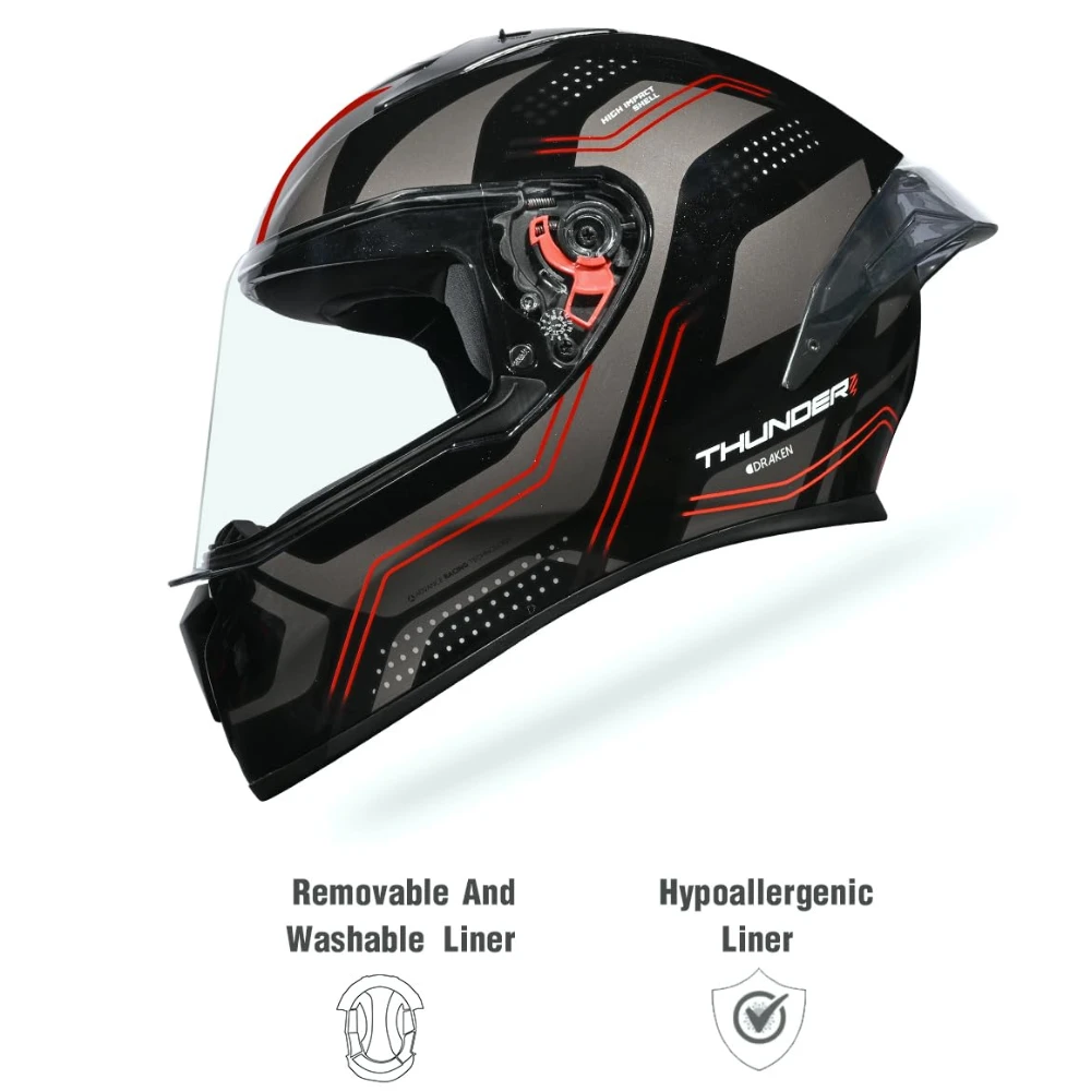 Studds Thunder D2 Draken ISI and DOT Certified Full Face Helmet for Men and Women with Spoiler and Clear Visor