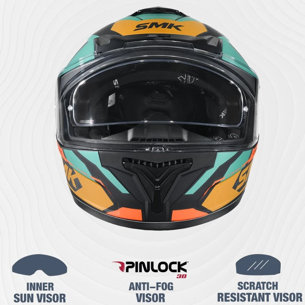 SMK Typhoon RD1 ISI ECE & DOT Certified Full Face Dual Visor Helmet for Men and Women with Pinlock Fitted Clear Visor and Inner Sun Visor ( MATT Black - MA287 - XS )