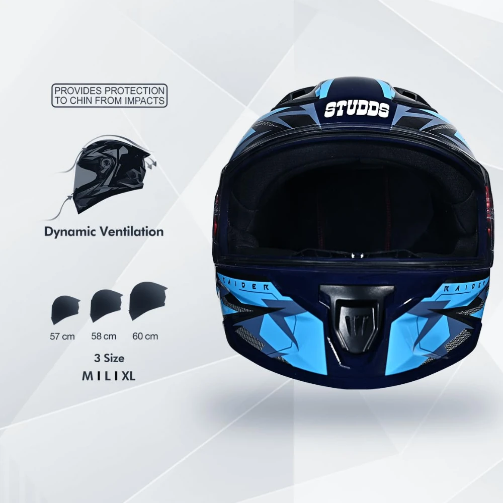 STUDDS Raider Skulpt ISI Certified Full Face Helmet for Men and Women with Spoilor and Clear Visor