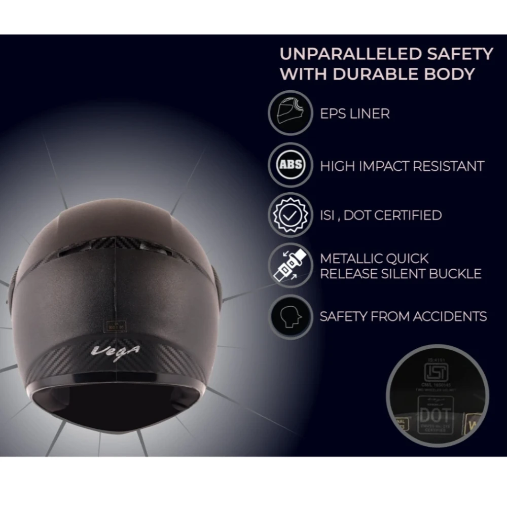 Vega Cliff ISI Certified Lightweight Full Face Gloss Finish Helmet for Men and Women with Clear Visor(Black, Size:L)