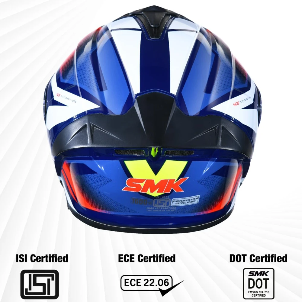 SMK Typhoon Thorn ISI ECE & DOT Certified Full Face Dual Visor Helmet for Men and Women with Pinlock Fitted Clear Visor and Inner Sun Visor ( Blue - GL543 - S )