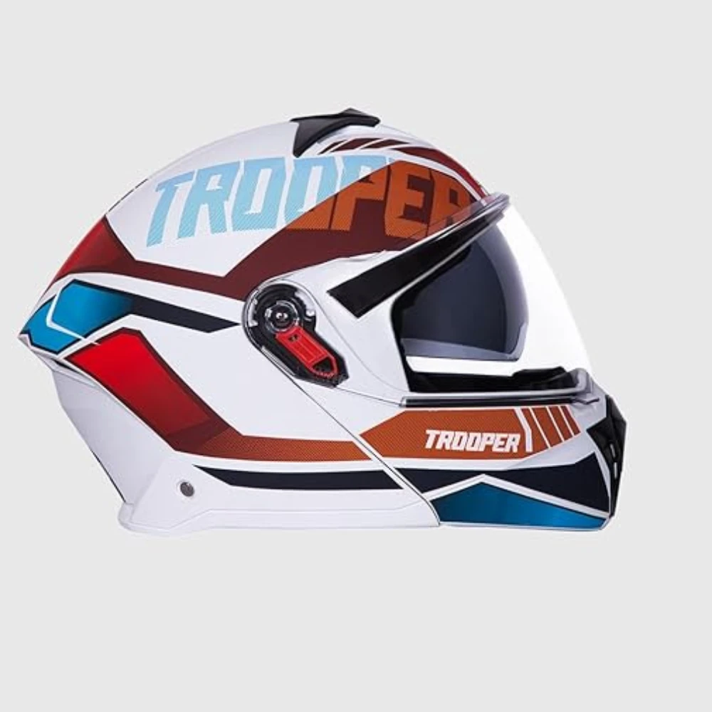 STUDDS Trooper DV D1 ISI and DOT Certified Gloss Finish Flip-up Full Face Helmet for Men and Women with Inner Sun Visor (MATT WHITE N2/L)