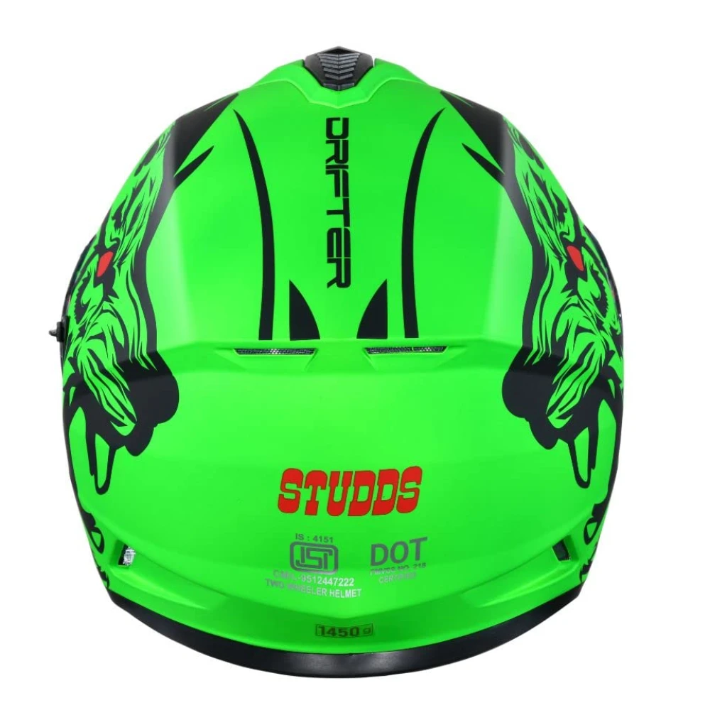 Studds Drifter Full Face Helmet Matt Green N9, Size: M(57-58cm)
