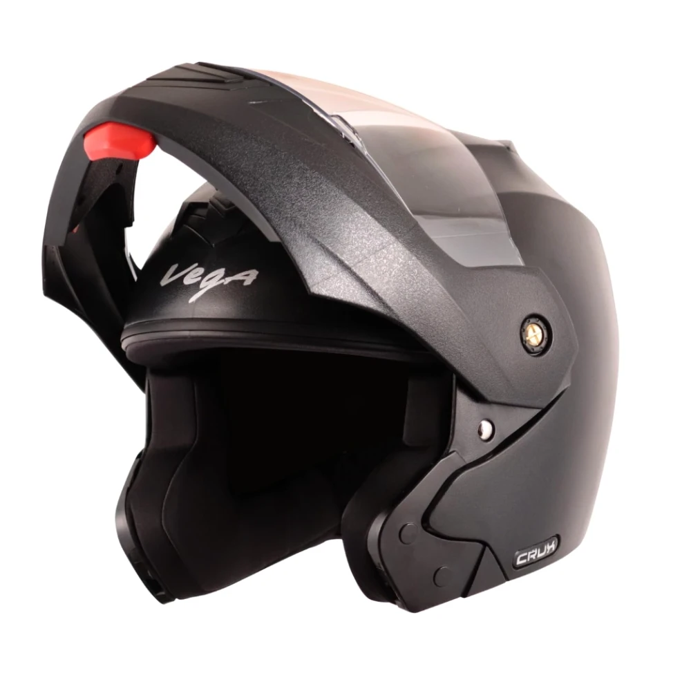 Vega Crux ISI Certified Flip-Up Helmet for Men and Women with Clear Visor(Black, Size:L)