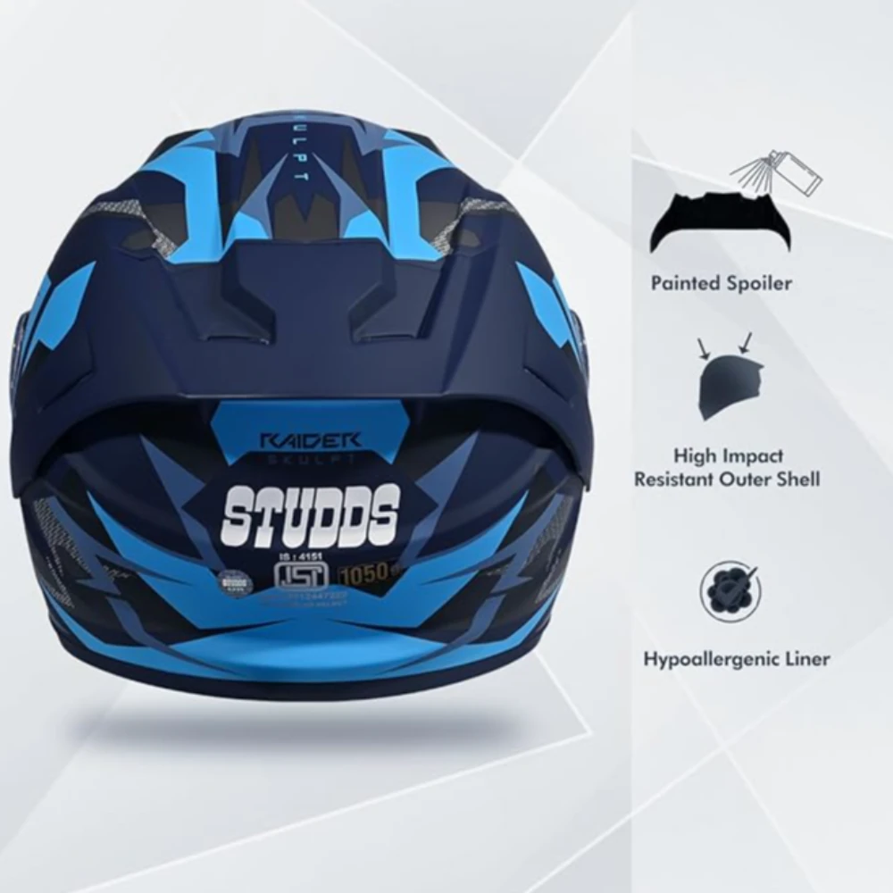 STUDDS Raider Skulpt ISI Certified Full Face Helmet for Men and Women with Spoilor and Clear Visor