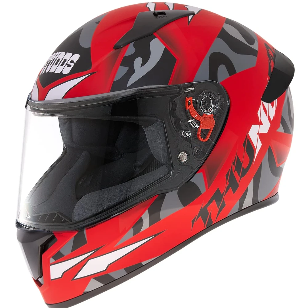 Studds ThunderD7 ISI and DOT Certified Full Face Graphic Helmet for Men and Women with Clear Visor (Matt Red N9, XL)