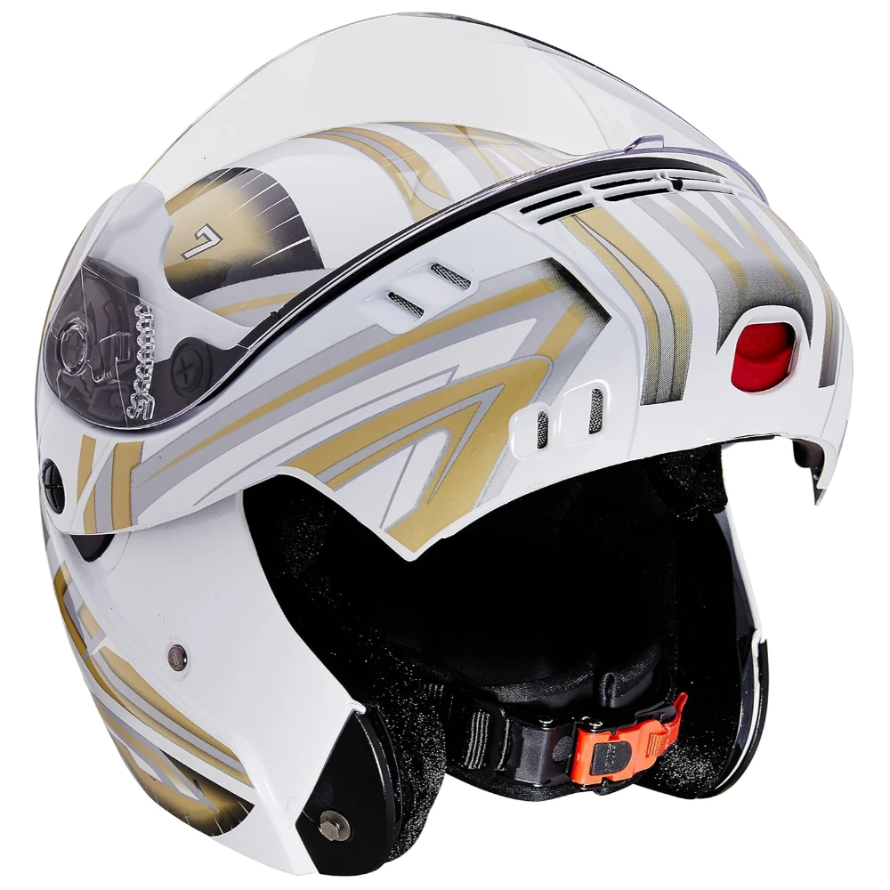 Studds Ninja 3G D1 Flip Up Full Face Helmet (White and Golden, XL)